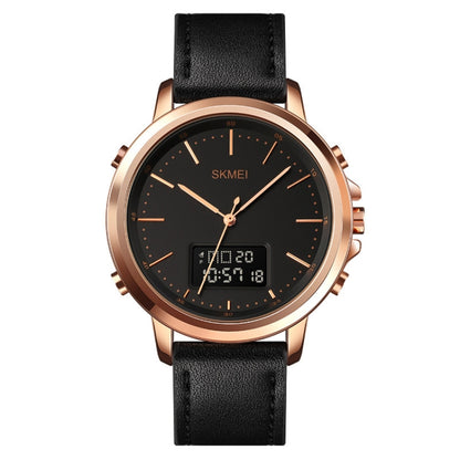 SKMEI 1652 Dual Movement Sports Leather Alloy Male Watch, Rose Gold Shell White Machine, Rose Gold Shell Black Machine, Gold Shell Black Machine, Black Shell Black Machine, Silver Shell White Machine, Silver Shell Black Machine