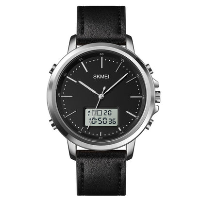 SKMEI 1652 Dual Movement Sports Leather Alloy Male Watch, Rose Gold Shell White Machine, Rose Gold Shell Black Machine, Gold Shell Black Machine, Black Shell Black Machine, Silver Shell White Machine, Silver Shell Black Machine