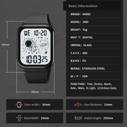 SKMEI 1863 Multifunctional Astronaut Student Digital Sports Square Watch, 1863