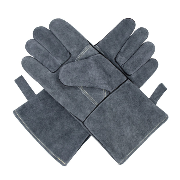 Cowhide BBQ Gloves Thickened Anti-hot Oven Welding Protection Gloves, A2415 16 inch Gray Black, A2416 14 inch Gray, A2416 14 inch Gray Black