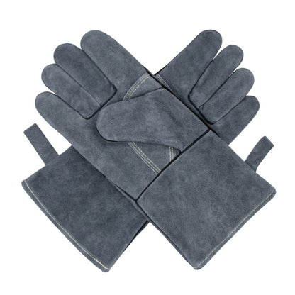 Cowhide BBQ Gloves Thickened Anti-hot Oven Welding Protection Gloves, A2415 16 inch Gray Black, A2416 14 inch Gray, A2416 14 inch Gray Black