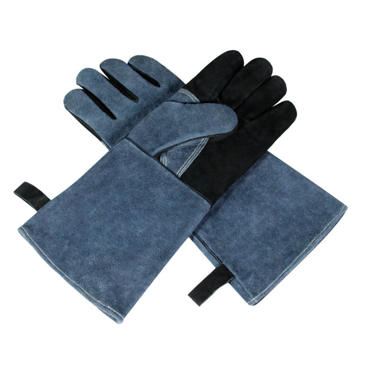Cowhide BBQ Gloves Thickened Anti-hot Oven Welding Protection Gloves, A2415 16 inch Gray Black, A2416 14 inch Gray, A2416 14 inch Gray Black