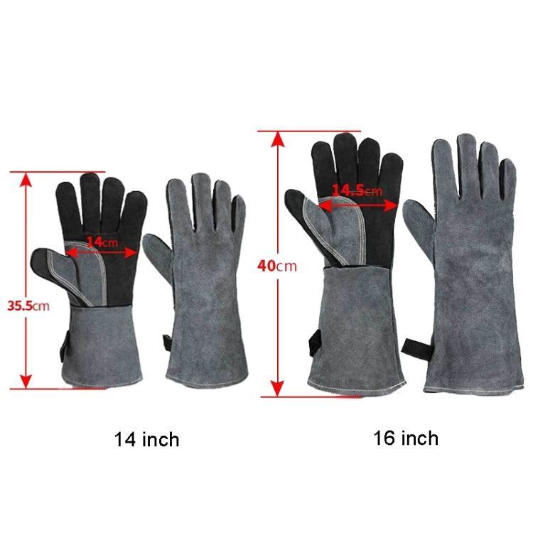 Cowhide BBQ Gloves Thickened Anti-hot Oven Welding Protection Gloves, A2415 16 inch Gray Black, A2416 14 inch Gray Black, A2416 14 inch Gray