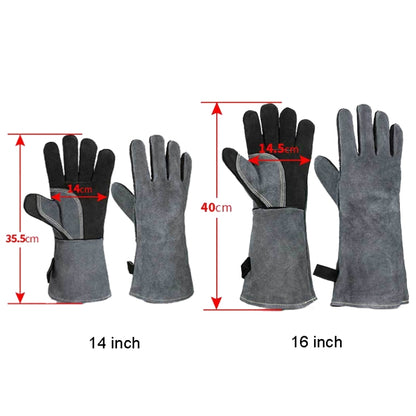Cowhide BBQ Gloves Thickened Anti-hot Oven Welding Protection Gloves, A2415 16 inch Gray Black, A2416 14 inch Gray Black, A2416 14 inch Gray