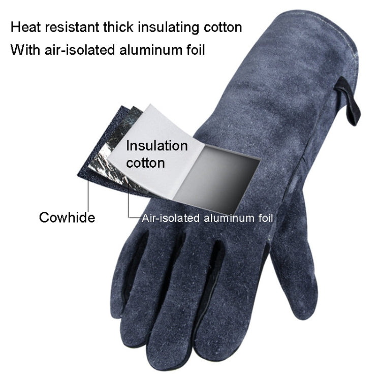Cowhide BBQ Gloves Thickened Anti-hot Oven Welding Protection Gloves, A2415 16 inch Gray Black, A2416 14 inch Gray, A2416 14 inch Gray Black