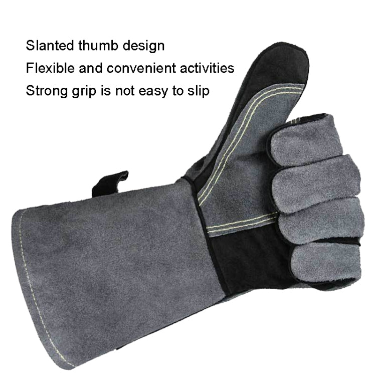 Cowhide BBQ Gloves Thickened Anti-hot Oven Welding Protection Gloves, A2415 16 inch Gray Black, A2416 14 inch Gray Black, A2416 14 inch Gray