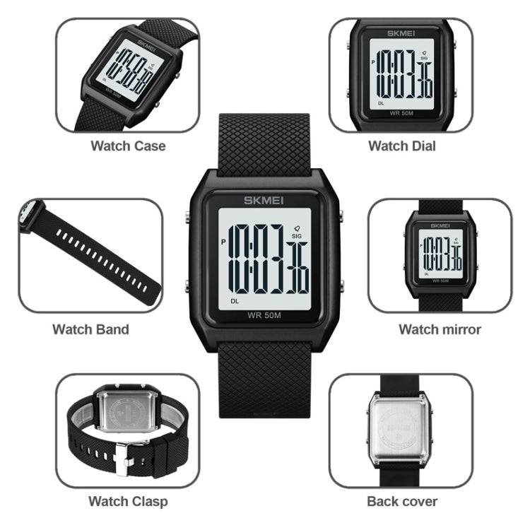 SKMEI 1866 Square Large Screen Men Steel Belt Multi-function Night Light Alarm Clock Watch, 1866, 1866 Rose Gold White Machine, 1866 Rose Gold Black Machine, 1866 Gold White Machine, 1866 Gold Black Machine, 1866 Silver White Machine                   ...
