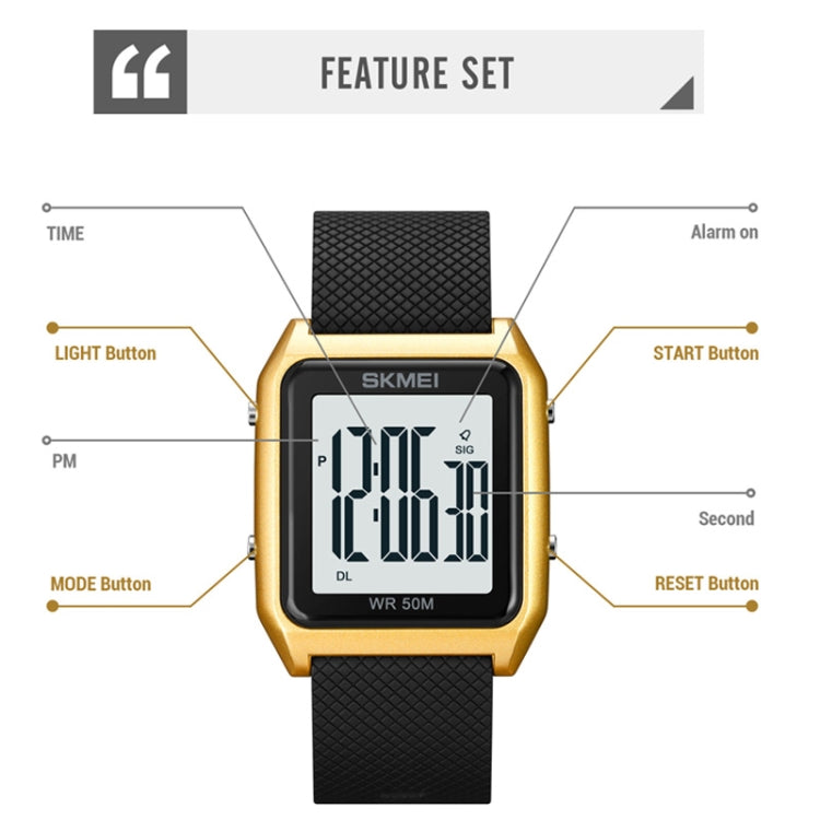SKMEI 1866 Square Large Screen Men Steel Belt Multi-function Night Light Alarm Clock Watch, 1866, 1866 Rose Gold White Machine, 1866 Rose Gold Black Machine, 1866 Gold White Machine, 1866 Gold Black Machine, 1866 Silver White Machine                   ...