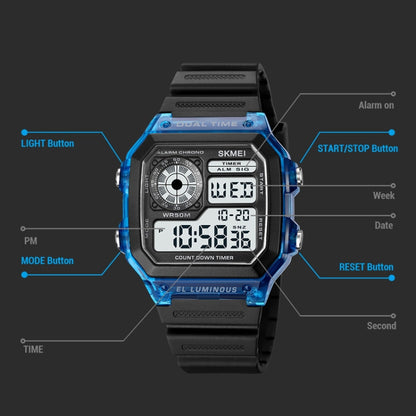 SKMEI 1998 Transparent Shell Ice Sensor Outdoor Sports Waterproof Multi-function Watch, 1998 Black, 1998 White
