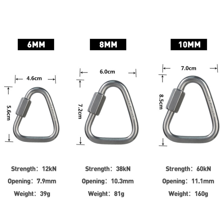 Xinda Stainless Steel Triangle Connecting Ring Meilong Lock Rock Climbing Equipment, 6mm, 8mm, 10mm
