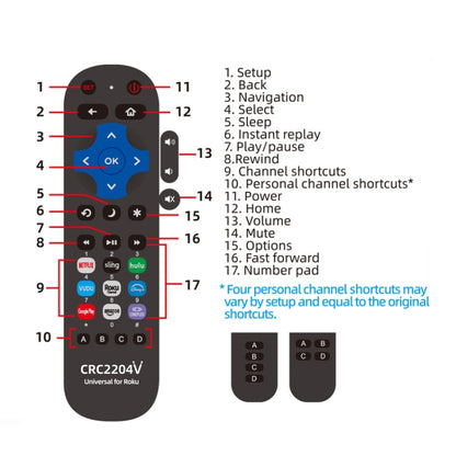 CRC2204V  For ROKU TV Universal Smart LCD TV Remote Control Infrared Remote Control, CRC2204V