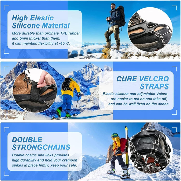 24 Teeth Outdoor Snow Anti-slip Ice Claws 201 Stainless Steel Anti-slip Shoe Cover, M, L, XL