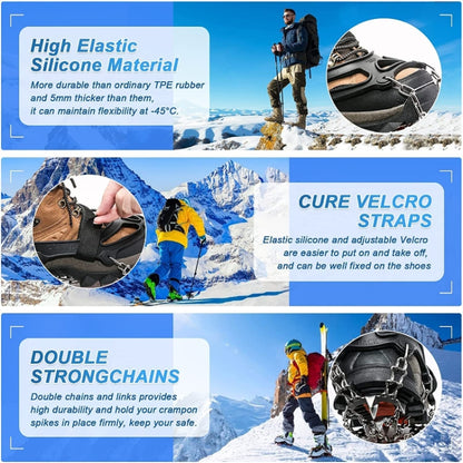 24 Teeth Outdoor Snow Anti-slip Ice Claws 201 Stainless Steel Anti-slip Shoe Cover, M, L, XL