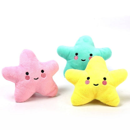 3pcs Pet Teething Toy Plush Starfish Sounding Toy, Yellow, Green, Pink
