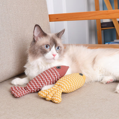 Linen Teasing Cat Fish Pillow Pet Bite Toys, 21x9x5cm
