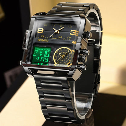 BINBOND B3332 Square Multifunctional Sports Quartz Waterproof Watch