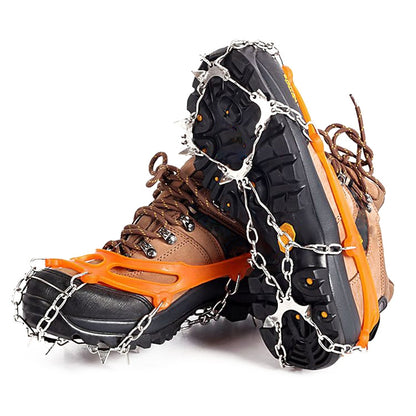 F11-1 11 Teeth 201 Stainless Steel Outdoor Snow and Ice Mountaineering Non-slip Shoes Cover, 11 Teeth (M Orange), 11 Teeth (M Black), 11 Teeth (L Orange), 11 Teeth (L Black)