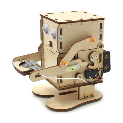 Robot Eating Coins Kids DIY Science Toy Educational Scientific Experiment Kit Wood Craft, Robot Eating Coins