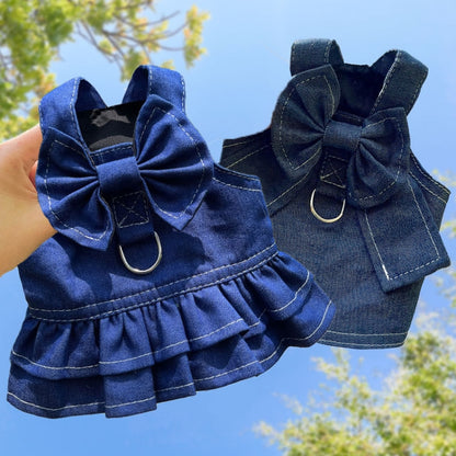 Pet Cat Denim Skirt Chest Back Leash for Dog Walking, XS, S, M, L, XL, XXL, XXXL