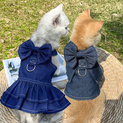 Pet Cat Denim Skirt Chest Back Leash for Dog Walking, XS, S, M, L, XL, XXL, XXXL