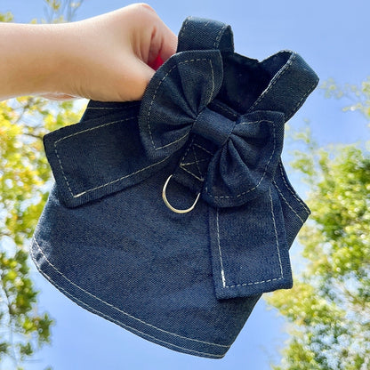 Pet Cat Denim Skirt Chest Back Leash for Dog Walking, XS, S, M, L, XL, XXL, XXXL