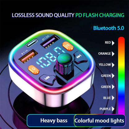 3.1A USB+PD Bluetooth Car Charger Car FM Transmitter Colorful Lighting, Q3, Q5, Q7