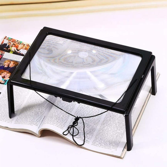 WJ10015 Full Page Reading LED Light Three-dimensional Folding Bracket Magnifying Glass, 3X Magnifying Glass