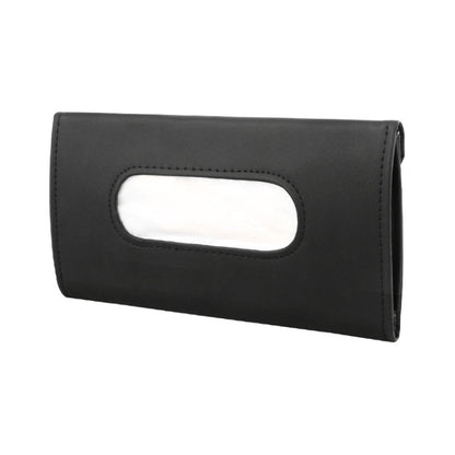 Car Sun Visor Tissue Holder Leather Hanging Storage Box, Black, Beige