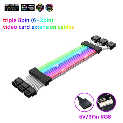 5V ARGB Neon Color Line, 24pin Motherboard Power Supply Light Wire Black, Double 8pin Graphics Card Power Supply Wire Black, 24pin Motherboard Power Supply Light Wire White, Double 8pin Graphics Card Power Supply Wire White