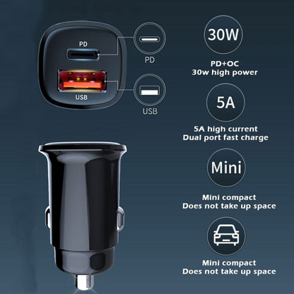 PD 30W Dual Port USB Super Fast Charge Car Charger, 30W Black
