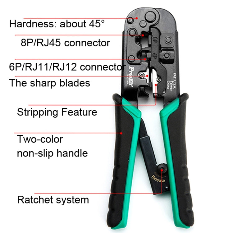ProsKit CP-376TR 4P/6P/8P Three-Use Network Crimping Pliers, CP-376TR