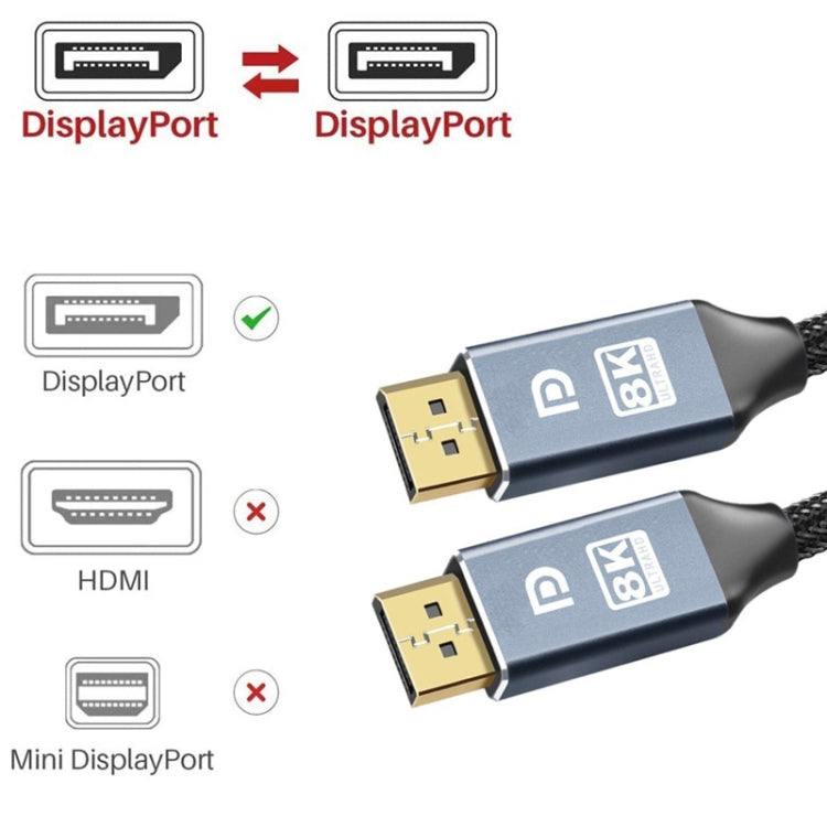 1.4 Version DP Cable Gold-Plated Interface 8K High-Definition Display Computer Cable 30AWG OD:6.3MM With Nylon Mesh, 1.5m, 3m, 5m