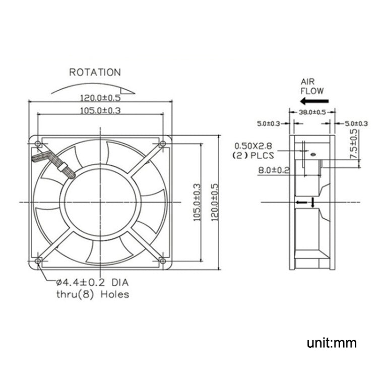 Cooling Fan 12cm Cabinet Power Distribution Cabinet Shaft, XIN RUI FENG XRX12038 380V Double Roller