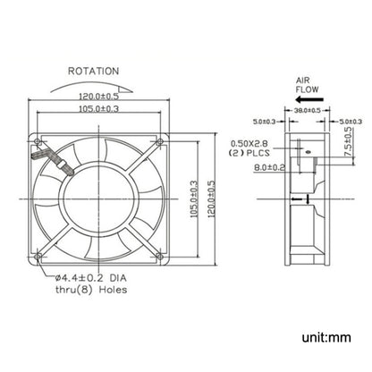 12cm Cooling Fan, XIN RUI FENG XRF12038HASL 110V Oil Bearing, XIN RUI FENG XRF12038HASL 220V Oil Bearing, XIN RUI FENG XRF12038HASL 380V Oil Bearing