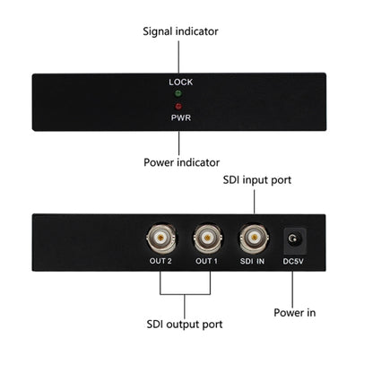 1 In 2 Out SD-SDI / HD-SDI / 3G-SDI Distribution Amplifier Video SDI Splitter, 1 In 2 Out