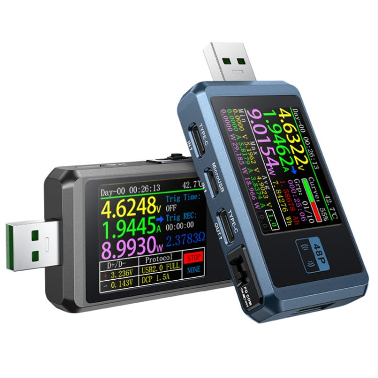 FNIRSI FNB48P USB Mobile Phone DC Power Charger Detector, Color:, Bluetooth Blue, Without Bluetooth Black
