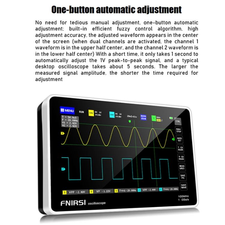 FNIRSI 1013D 1GS Sampling Dual Channel 100M Bandwidth Digital Oscilloscope, US Plug, 1013D