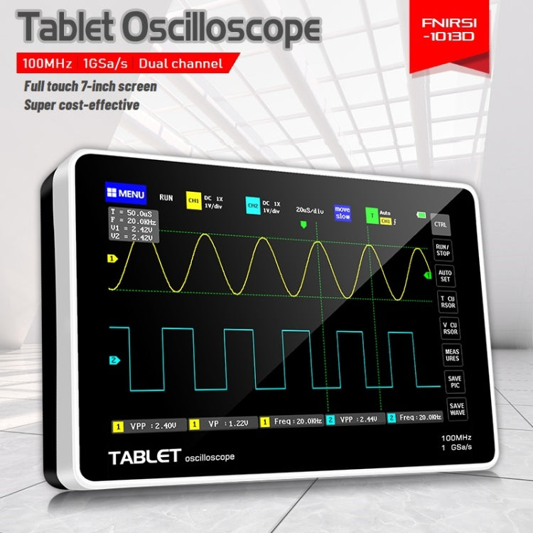 FNIRSI 1013D 1GS Sampling Dual Channel 100M Bandwidth Digital Oscilloscope, US Plug, 1013D