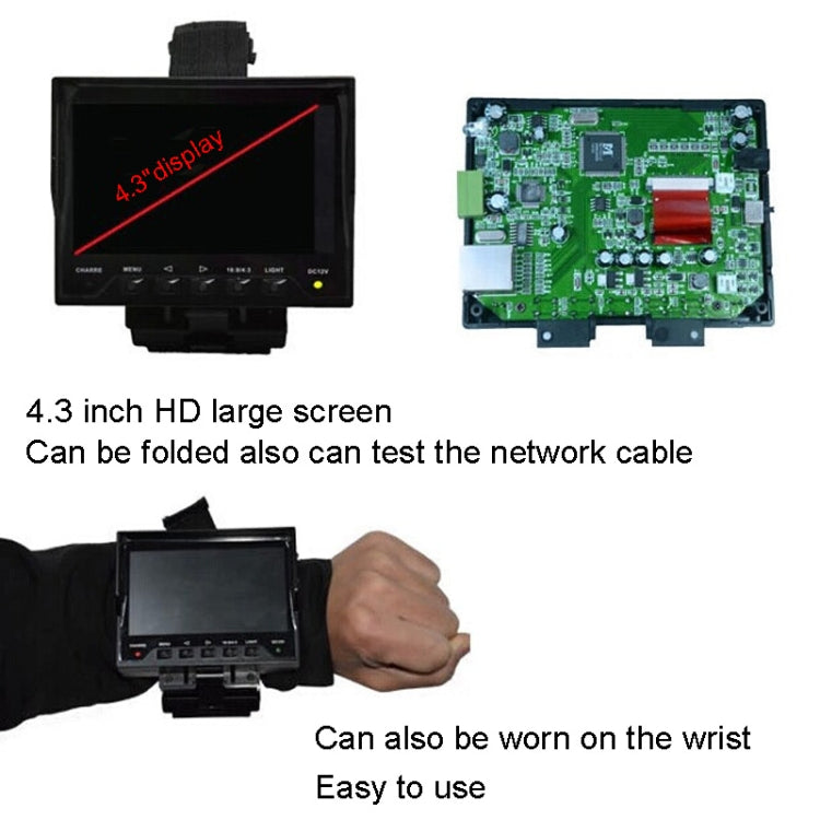 JSK-4300B 4.3 inch Handheld 12V Output Network Cable Monitoring Tester, 4.3 inch (With UK Plug Power Adapter), 4.3 inch (With AU Plug Power Adapter), 4.3 inch (With US Plug Power Adapter), 4.3 inch (With EU Plug Power Adapter)