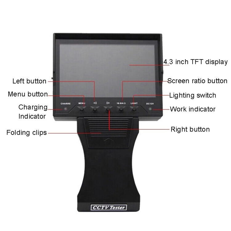JSK-4300B 4.3 inch Handheld 12V Output Network Cable Monitoring Tester, 4.3 inch (With UK Plug Power Adapter), 4.3 inch (With AU Plug Power Adapter), 4.3 inch (With US Plug Power Adapter), 4.3 inch (With EU Plug Power Adapter)