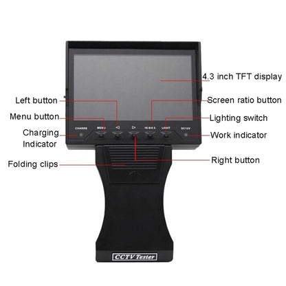 JSK-4300B 4.3 inch Handheld 12V Output Network Cable Monitoring Tester, 4.3 inch (With UK Plug Power Adapter), 4.3 inch (With AU Plug Power Adapter), 4.3 inch (With US Plug Power Adapter), 4.3 inch (With EU Plug Power Adapter)