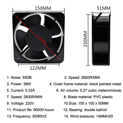 220V 38W 15cm Roller Chassis Electrical Cabinet Shaft, Oil Bearing Fan, Double Rolling Ball Bearing Fan