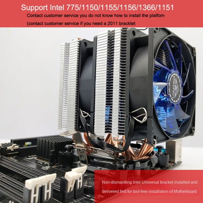 Desktop Computer Double Copper Tube CPU Radiator Super Quiet, 2 Tube Color Light 3-pin Single Fan, 2 Tube Color Light 3-pin Double Fan