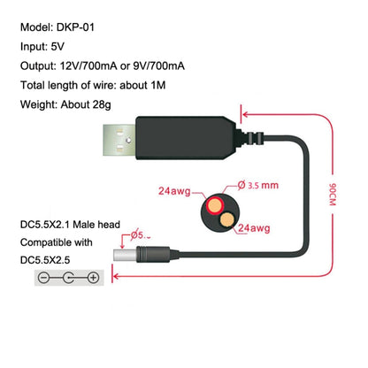USB Booster Cable Mobile Power Router Power Cord, 2pcs DC 5v to 9v, 2pcs DC 5v to 12v