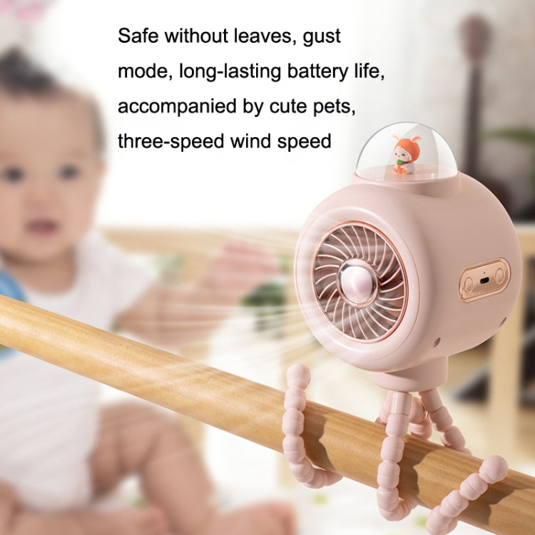 Baby Stroller Fan Home Mute Outdoor Cooling Portable Rabbit Octopus Fan, With Shake Head (White), Without Shake Head (White), Without Shake Head (Pink)