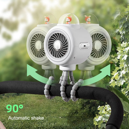 Baby Stroller Fan Home Mute Outdoor Cooling Portable Rabbit Octopus Fan, With Shake Head (White), Without Shake Head (White), Without Shake Head (Pink)