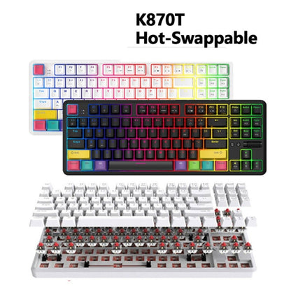 Ajazz K870T 87-Key Hot Swap Bluetooth/Wired Dual Mode RGB Backlight Office Game Mechanical Keyboard, Hot Swap Tea Shaft (Black), Hot Swap Red Shaft (White), Hot Swap Red Shaft (Black), Hot Swap Green Shaft (Black), Hot Swap Green Shaft (White)...