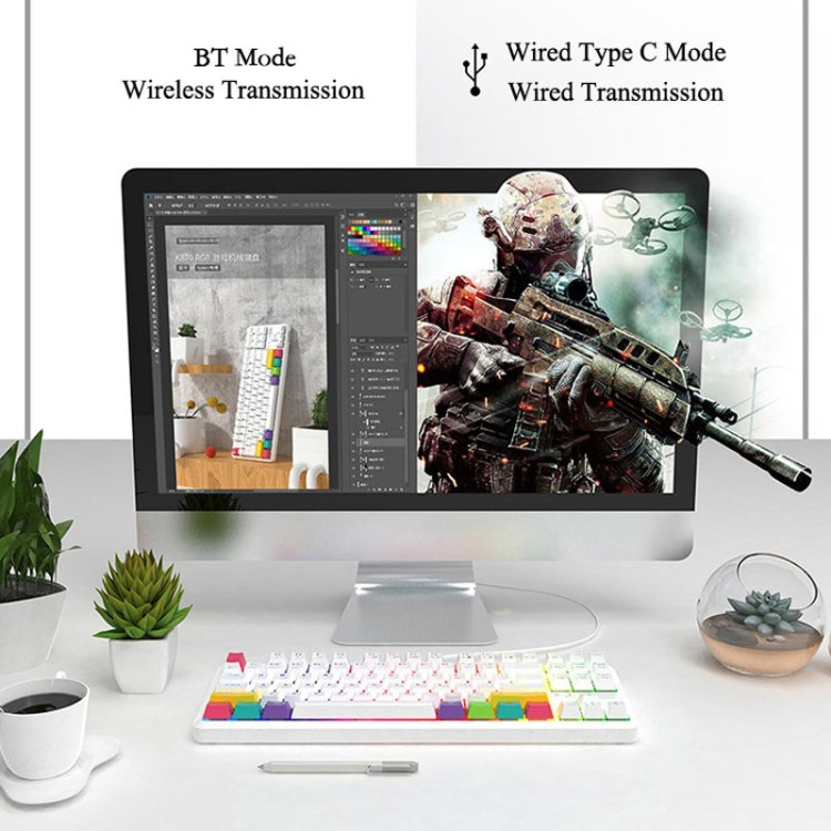 Ajazz K870T 87-Key Hot Swap Bluetooth/Wired Dual Mode RGB Backlight Office Game Mechanical Keyboard, Hot Swap Tea Shaft (Black), Hot Swap Red Shaft (White), Hot Swap Red Shaft (Black), Hot Swap Green Shaft (Black), Hot Swap Green Shaft (White)...