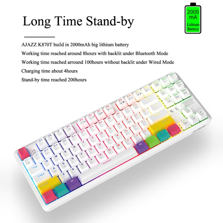 Ajazz K870T 87-Key Hot Swap Bluetooth/Wired Dual Mode RGB Backlight Office Game Mechanical Keyboard, Hot Swap Tea Shaft (Black), Hot Swap Red Shaft (White), Hot Swap Red Shaft (Black), Hot Swap Green Shaft (Black), Hot Swap Green Shaft (White)...