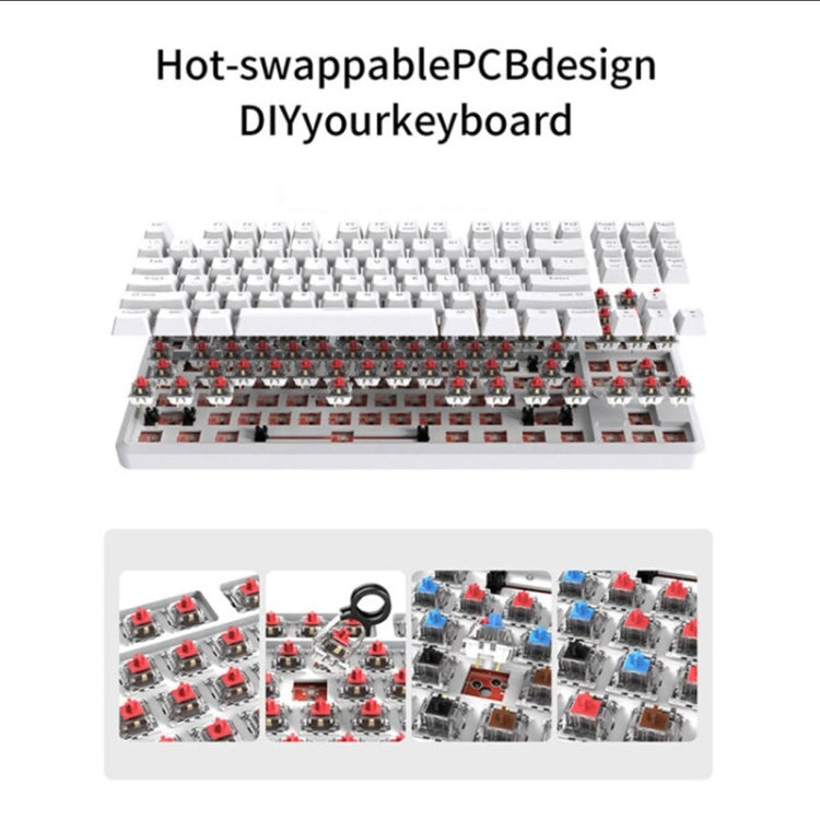 Ajazz K870T 87-Key Hot Swap Bluetooth/Wired Dual Mode RGB Backlight Office Game Mechanical Keyboard, Hot Swap Tea Shaft (Black), Hot Swap Red Shaft (White), Hot Swap Red Shaft (Black), Hot Swap Green Shaft (Black), Hot Swap Green Shaft (White)...